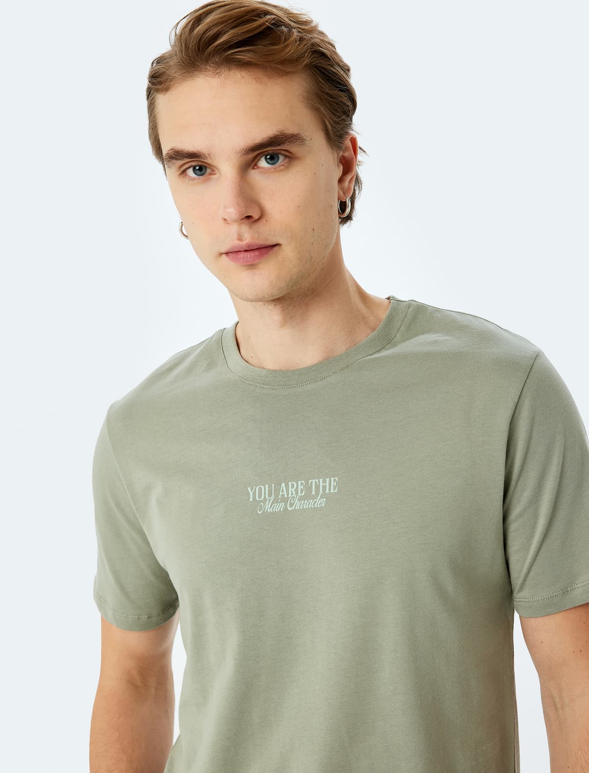 Şüarlı Çaplı Pambıq Qısaqol Ekipaj Yaka Slim Fit T-shirt