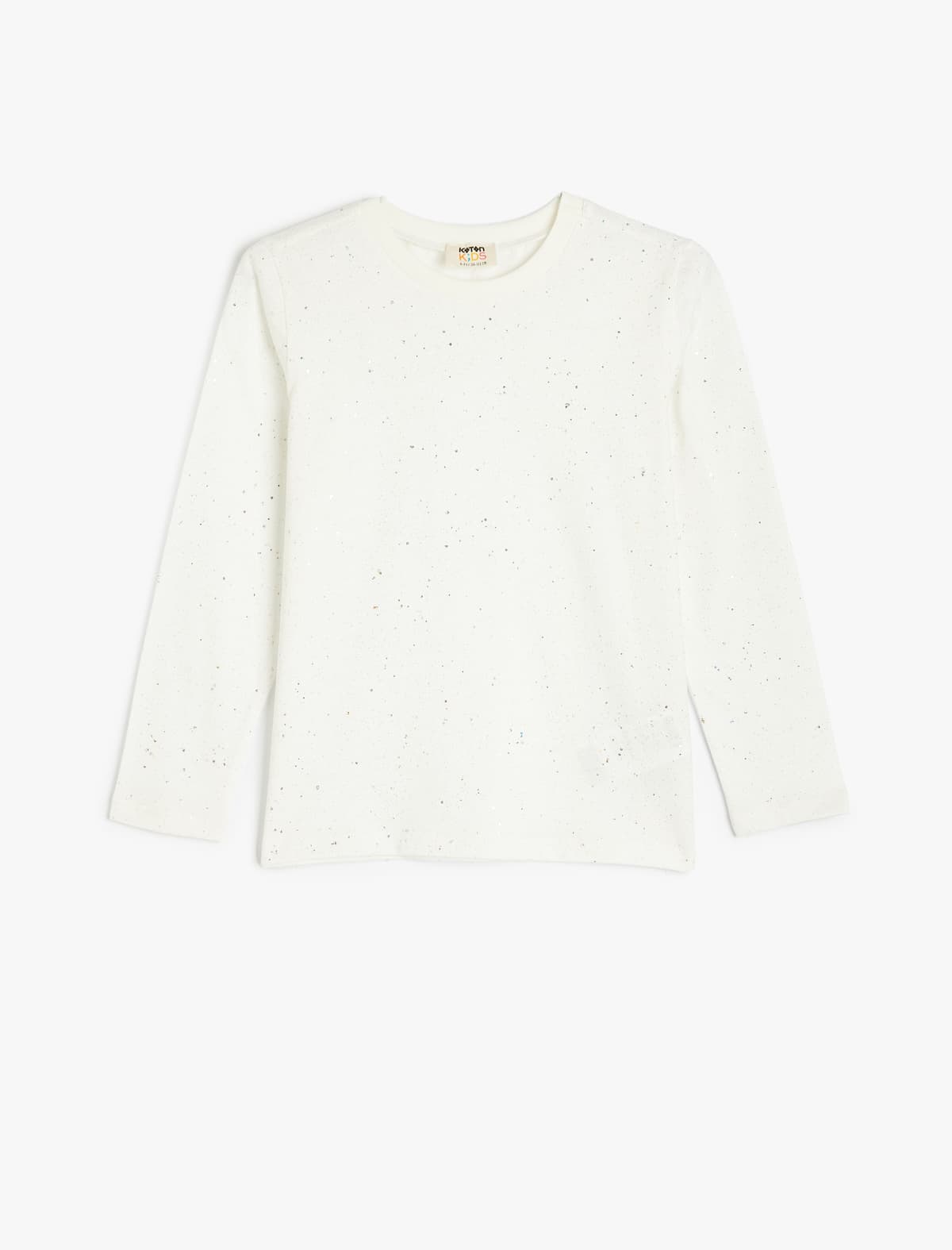 Parıldayan Detallı Pambıq Uzunqol Qıvrım Yaxa Basic T-shirt