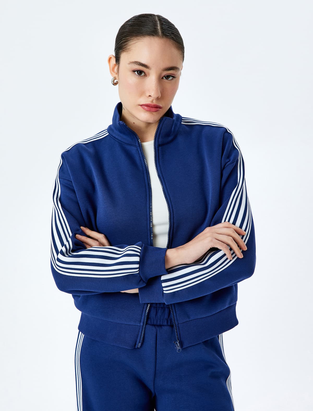 Fermuarlı Lent Detallı Ayaq Yaxalı Cibli Rahat Sweatshirt