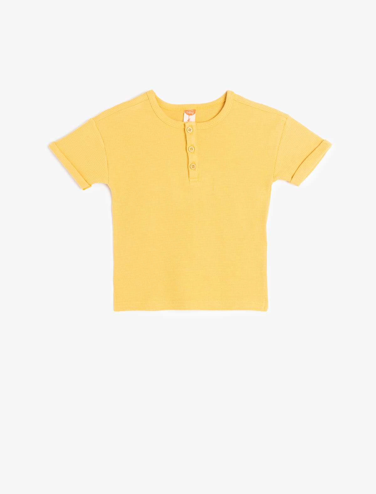 Düymə Detaylı Qısaqol Pambıqlı Qısa Yakalı Basic T-shirt