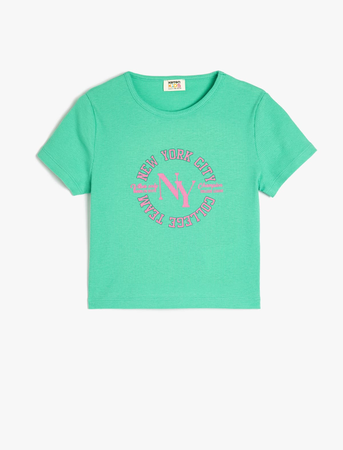 Slogan Çaplı Crew Yaka Qısaqol Pambıq Crop T-shirt