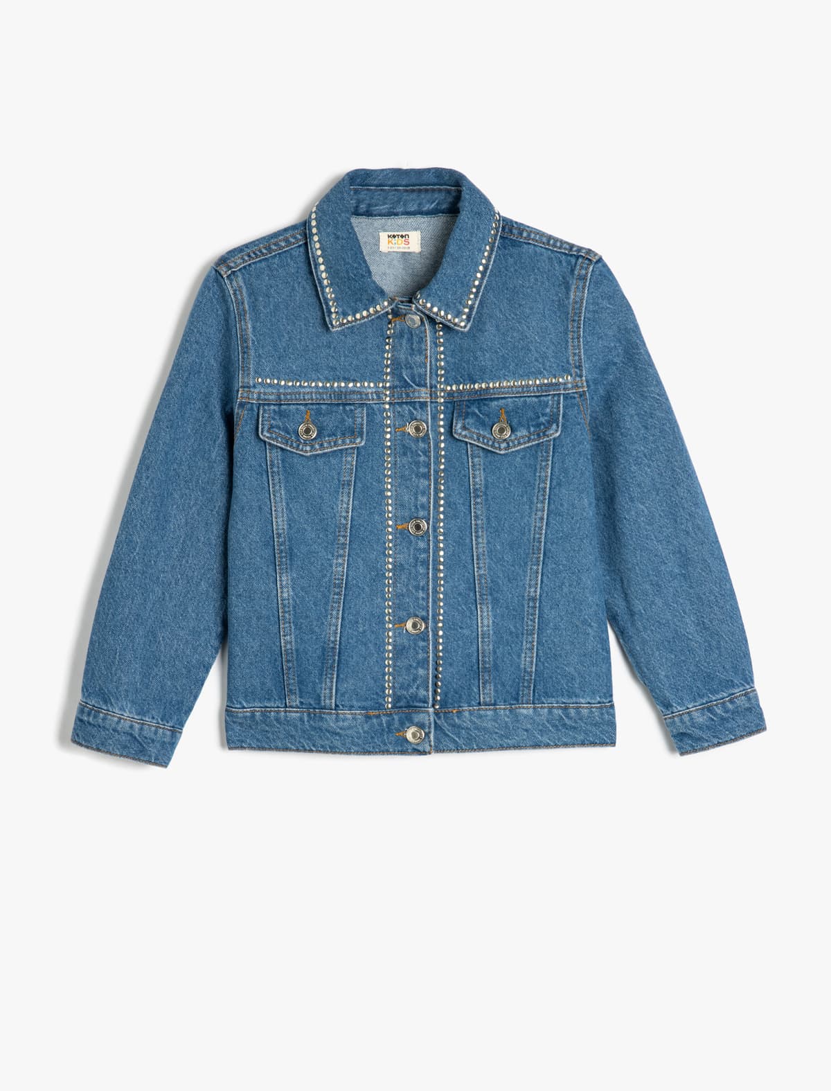 Pambıq Uzunqol Daş Detallı Denim Gödəkçə