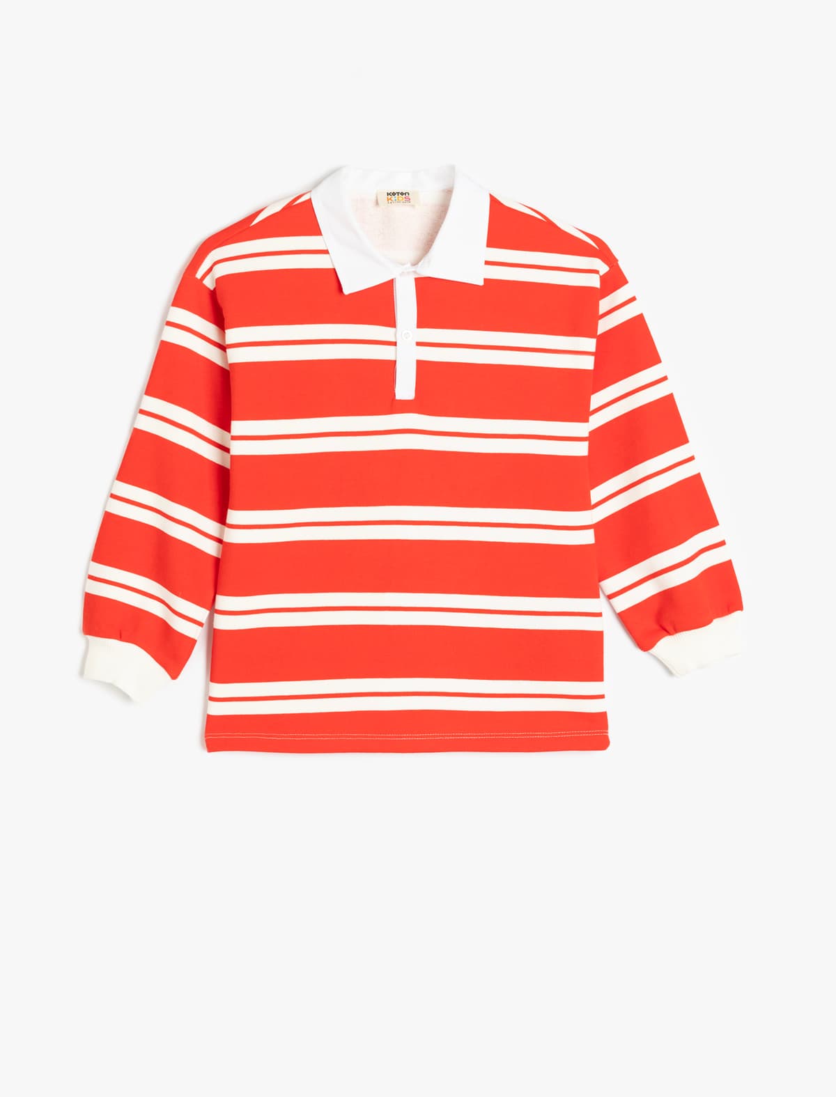 Zolaqlı Uzunqol Düymə Detallı Polo Yakalı Sweatshirt
