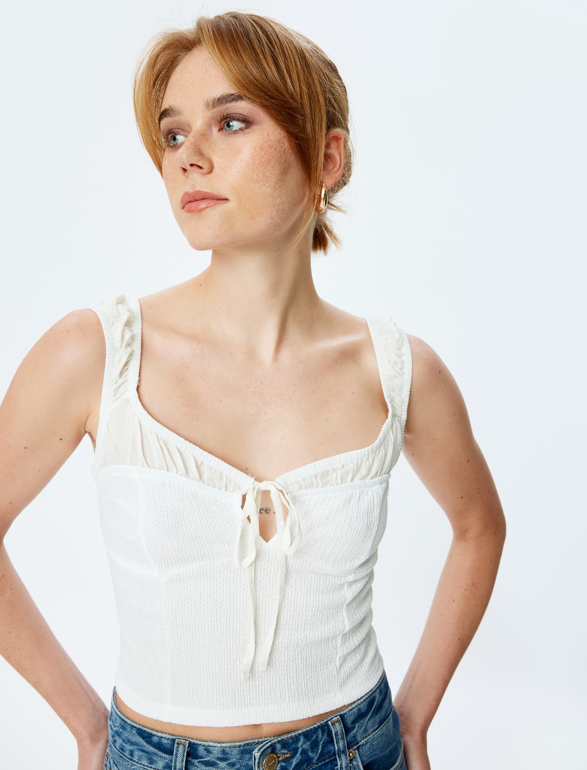 Slim Fit Krujevalı Sweetheart Boyun Qalın Qayış Üst