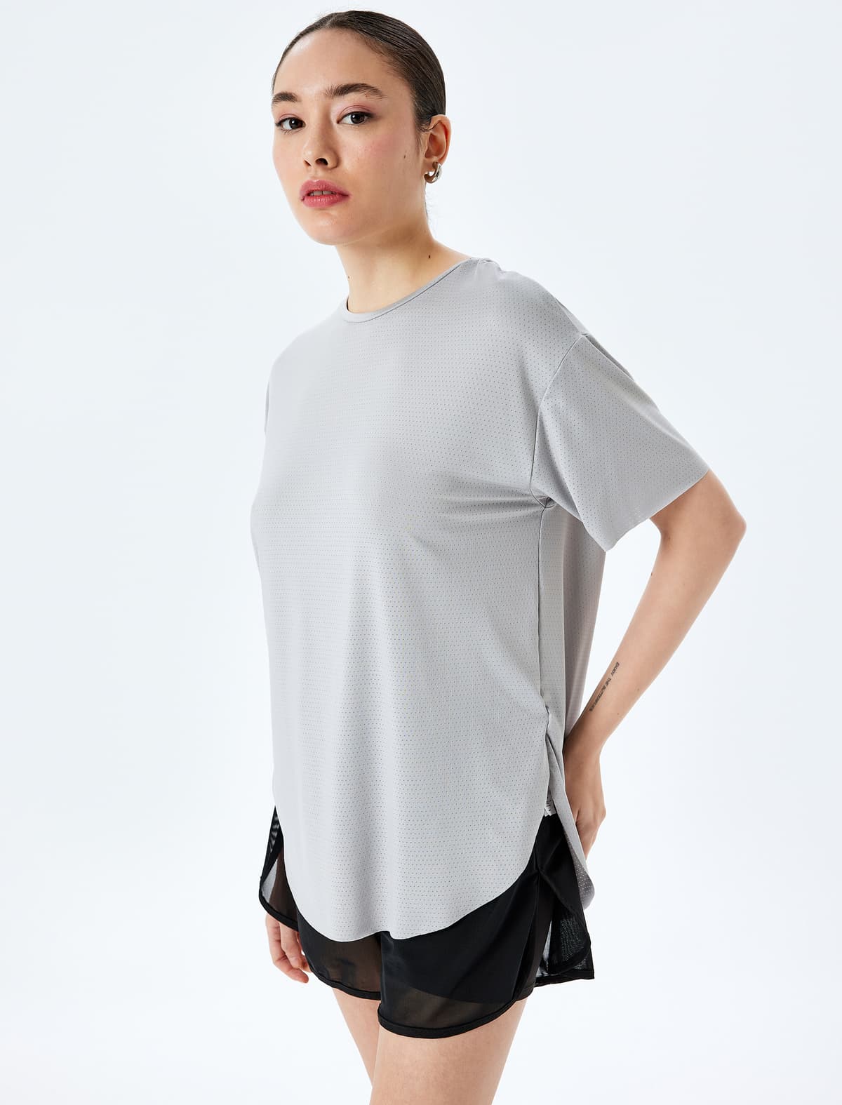 Qısaqol Yakalı Yarıq Böyük Boy İdman T-shirti