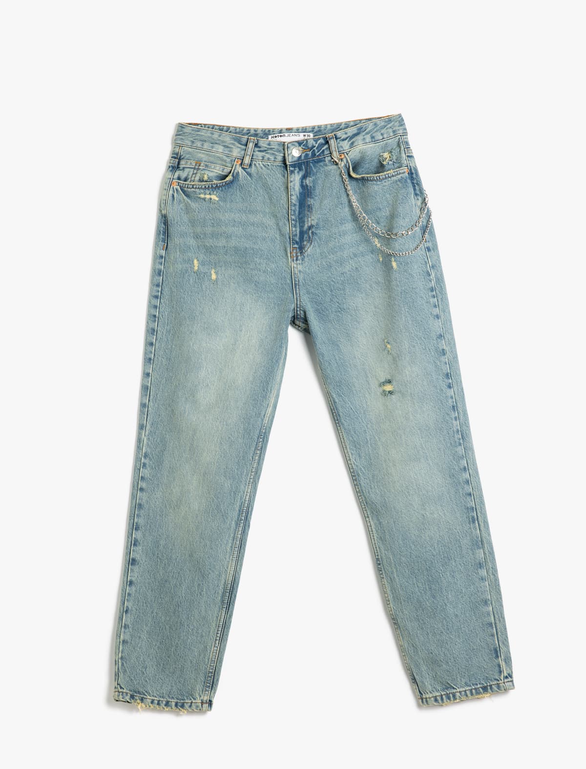 Zəncir Detaylı Slim Fit Denim Şalvar - Mom Jeans