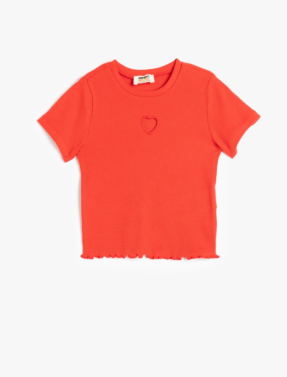 Pambıq Ürək Detallı Qısaqol, Cırt Yakalı Basic Crop T-shirt