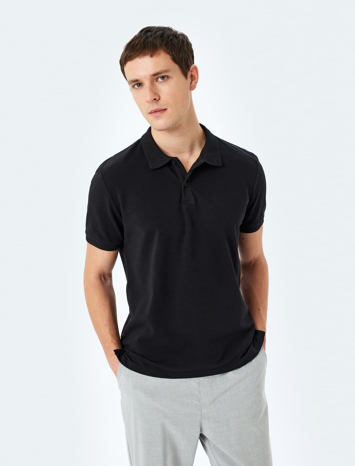 Slim Fit Qısaqol Pike Parça Pambıq Polo Yakalı köynək