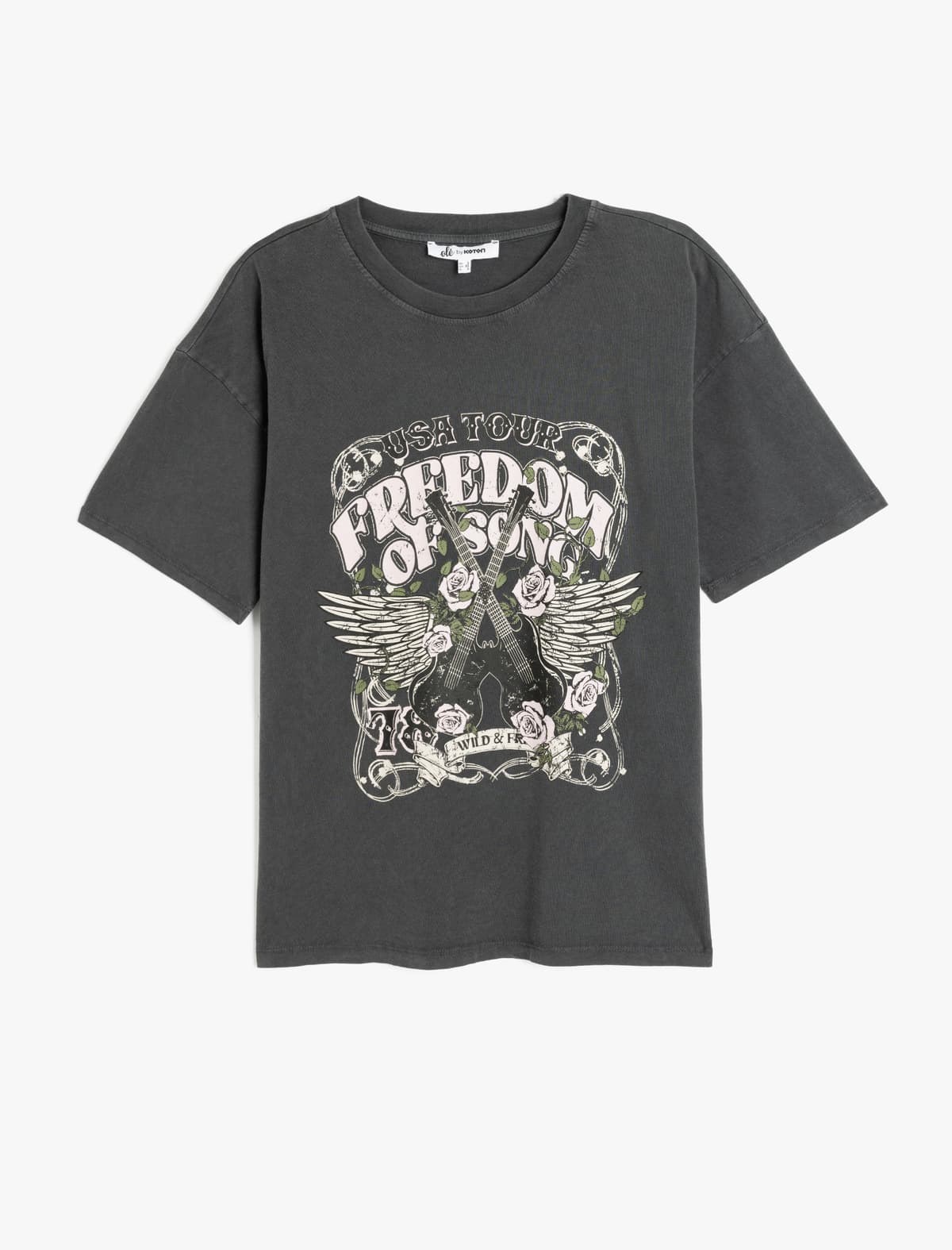 Slogan Çaplı Qısaqol Yaka Yaxa Yuyulmuş Böyük Boy T-shirt