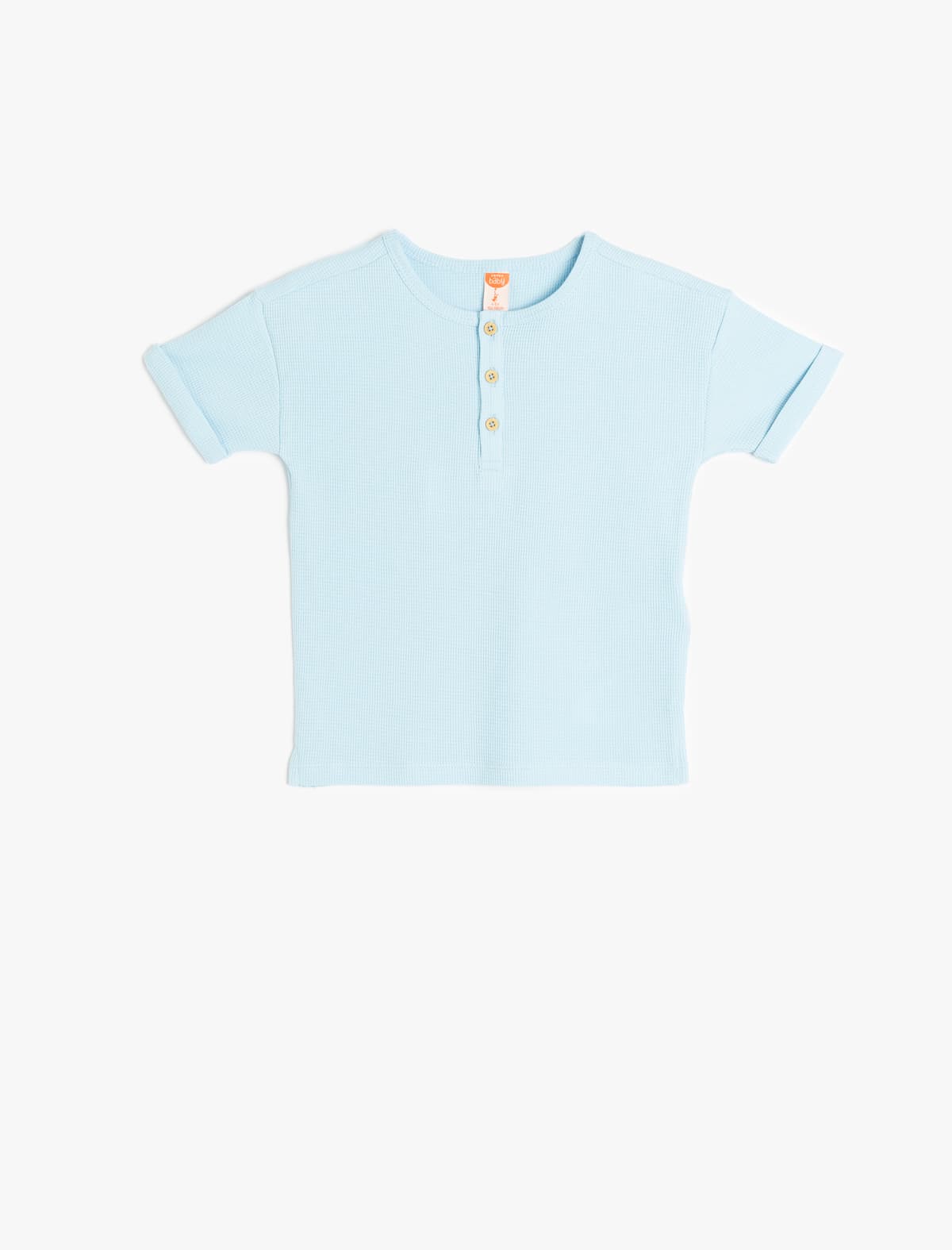 Düymə Detaylı Qısaqol Pambıqlı Qısa Yakalı Basic T-shirt