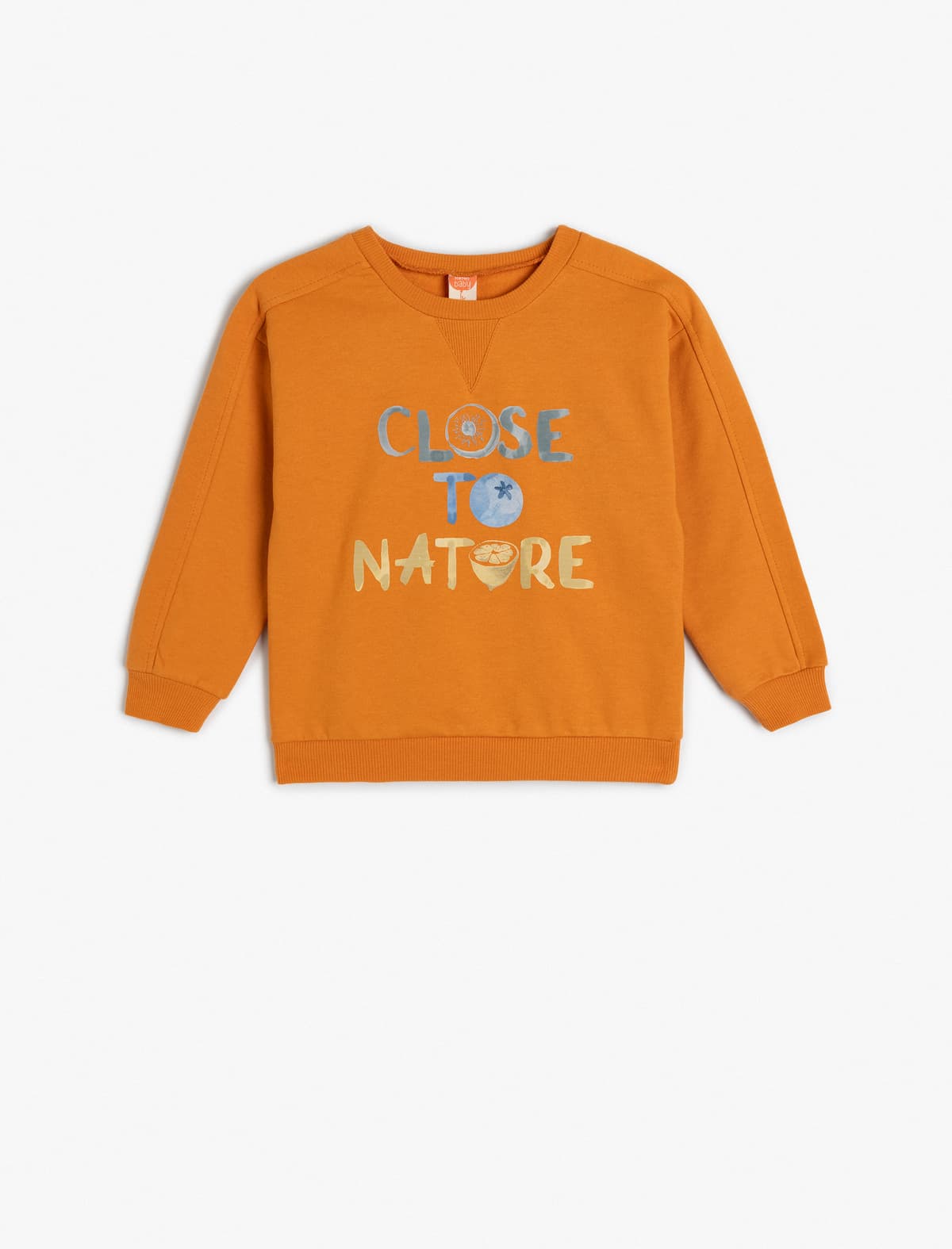 Pambıq Slogan Çaplı Uzunqol Ekipaj Yakalı Yivli Sweatshirt