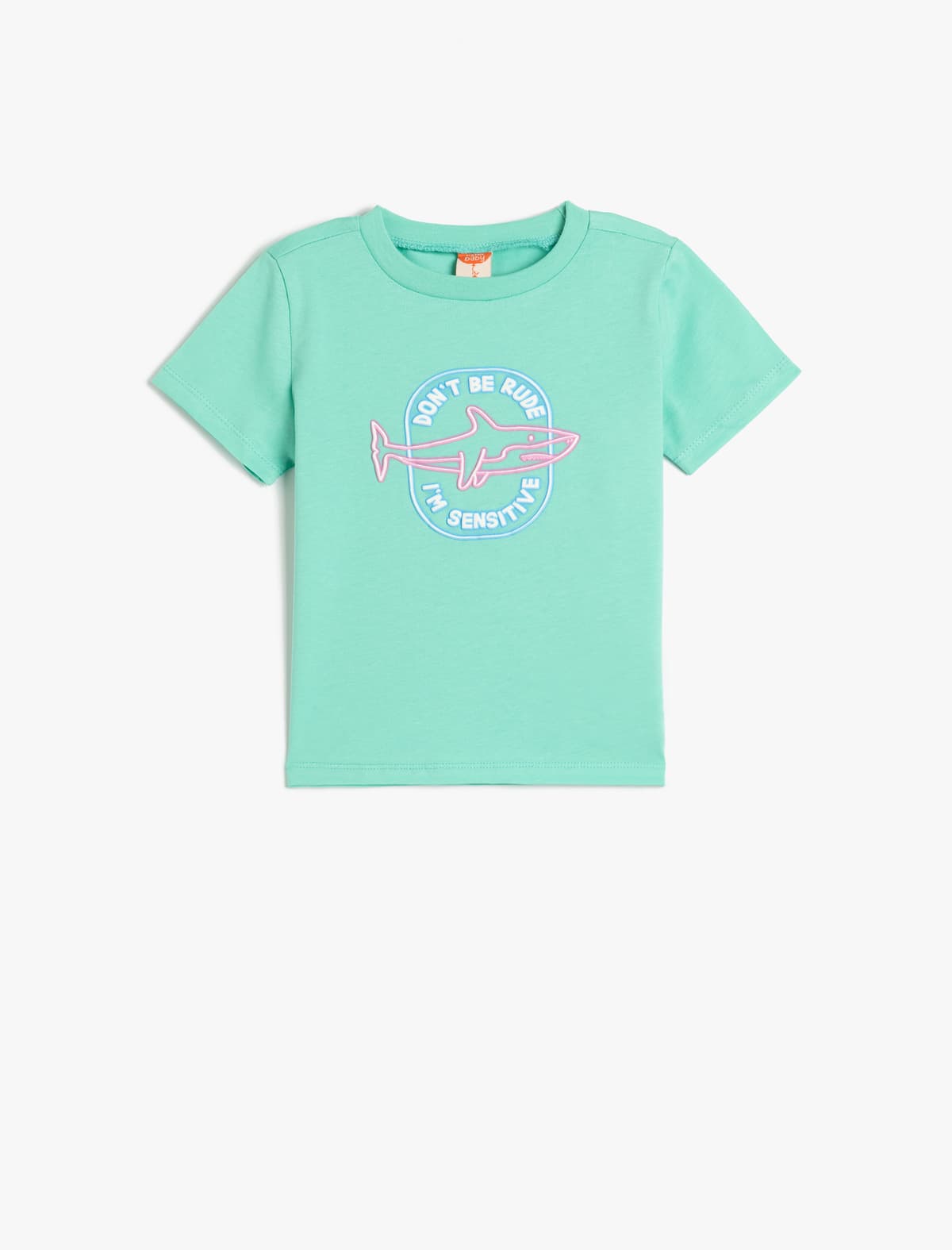 Shark Printed Crew Yaka Qısaqol Pambıq Köynək