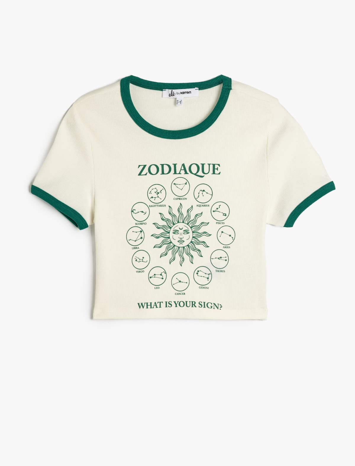 Astroloji Çaplı Qısaqol Crop T-Shirt