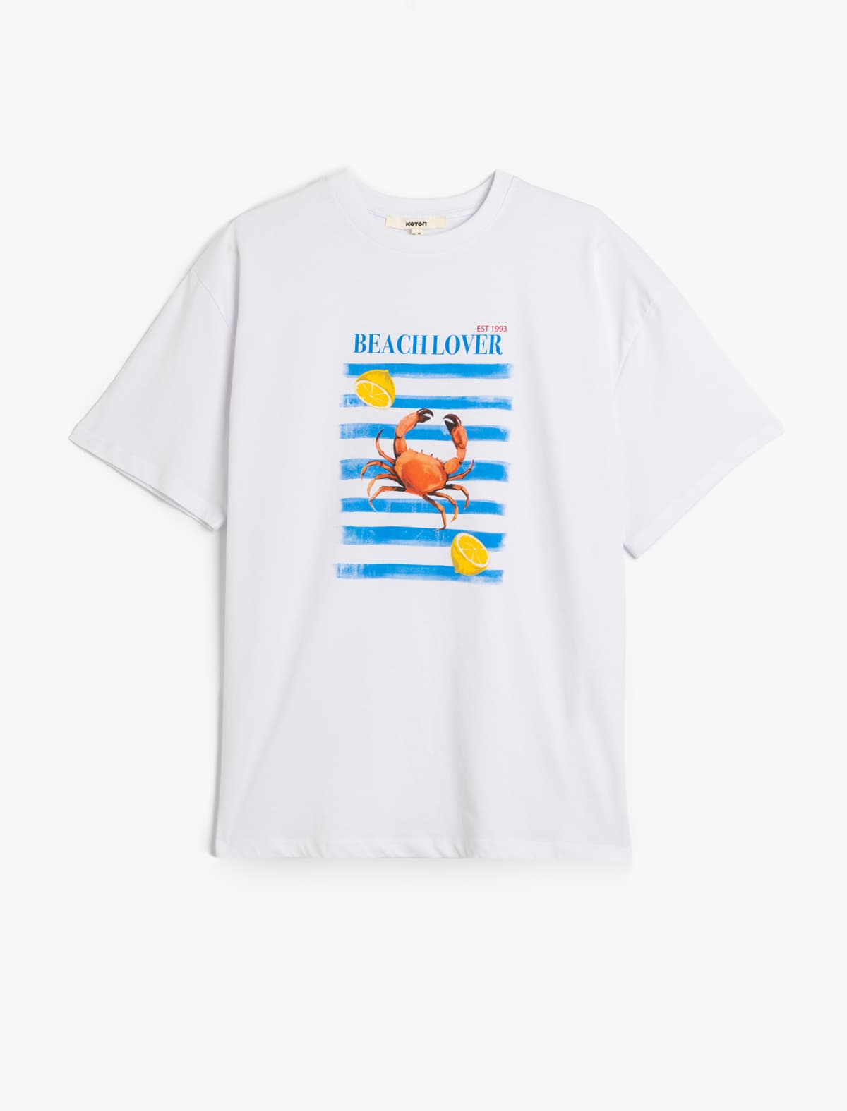 Qısaqol Yakalı Pambıq Crab və Limon Çaplı Böyük Ölçülü Qadın T-shirti