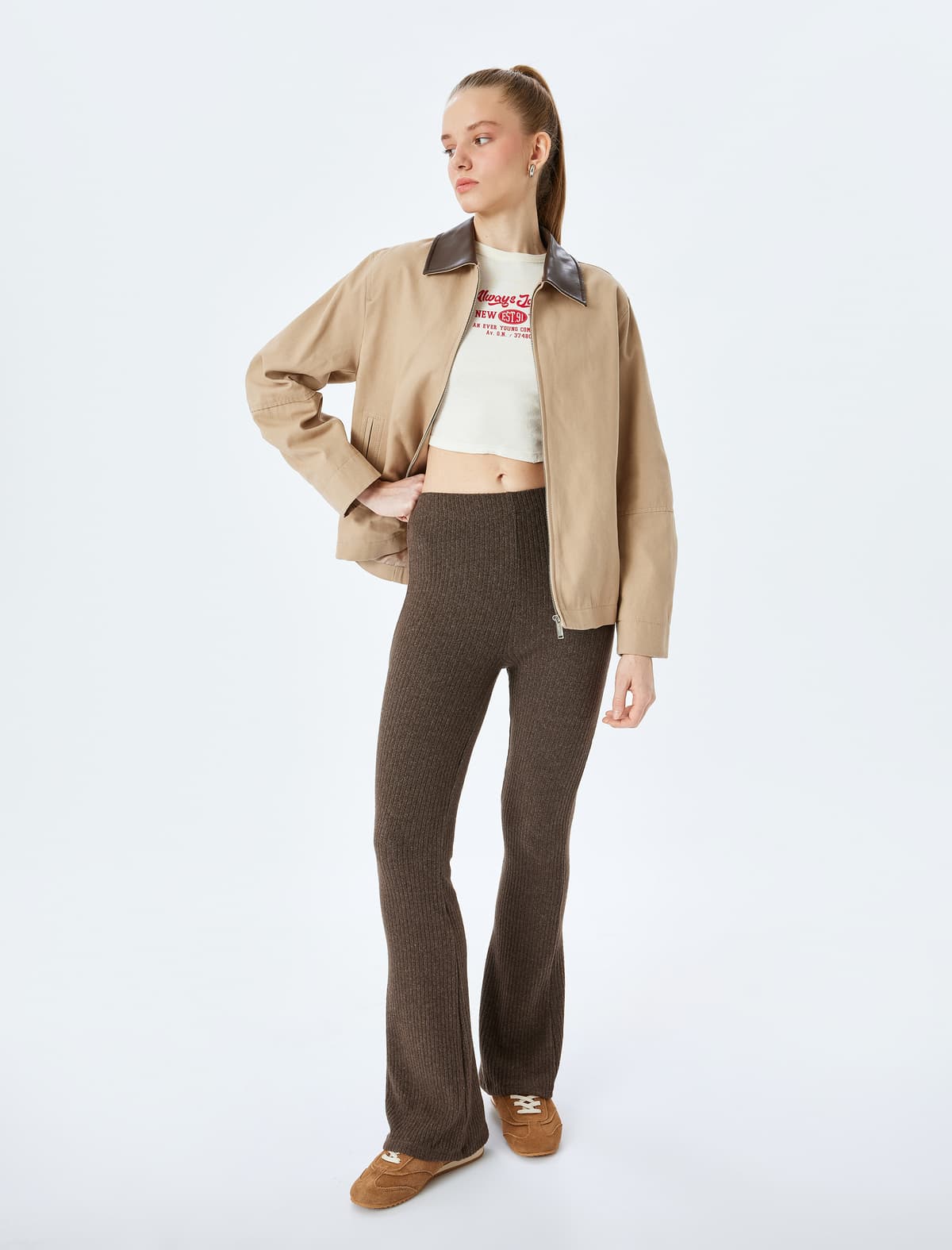 Normal Bel Flare Ayaq Yivli Leggings Şalvar