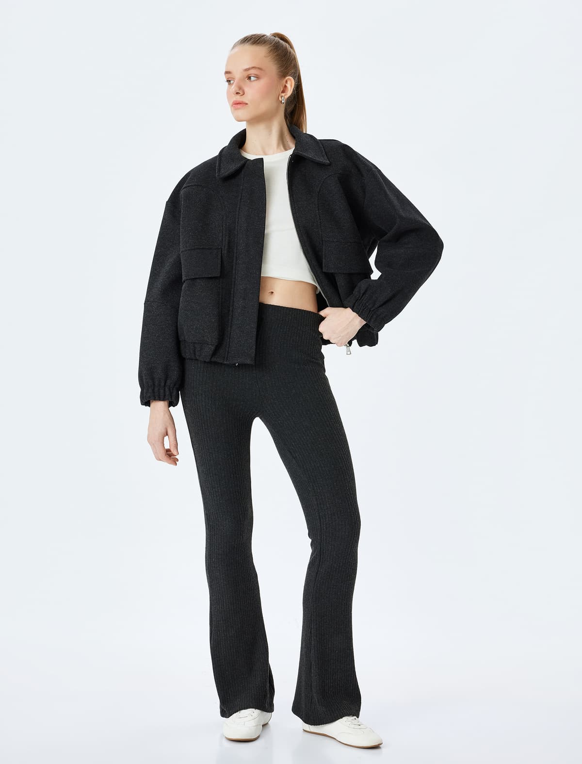 Normal Bel Flare Ayaq Yivli Leggings Şalvar