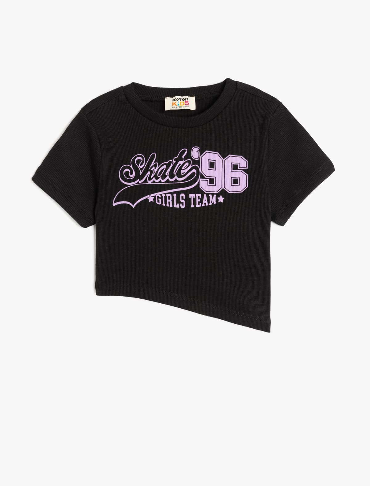 Şüarlı Çaplı Asimmetrik Kesimli Cüt Yaxa Pambıq Qısaqol Crop T-shirt