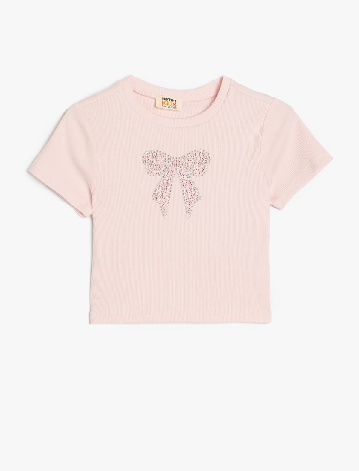 Pambıq Crew Yaka Qısaqol Yaylı Çaplı Crop T-shirt