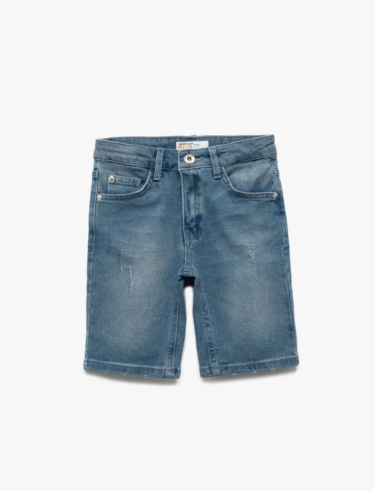 Tənzimlənən Elastik Bel və Cib Detallı Pambıq Denim Şort
