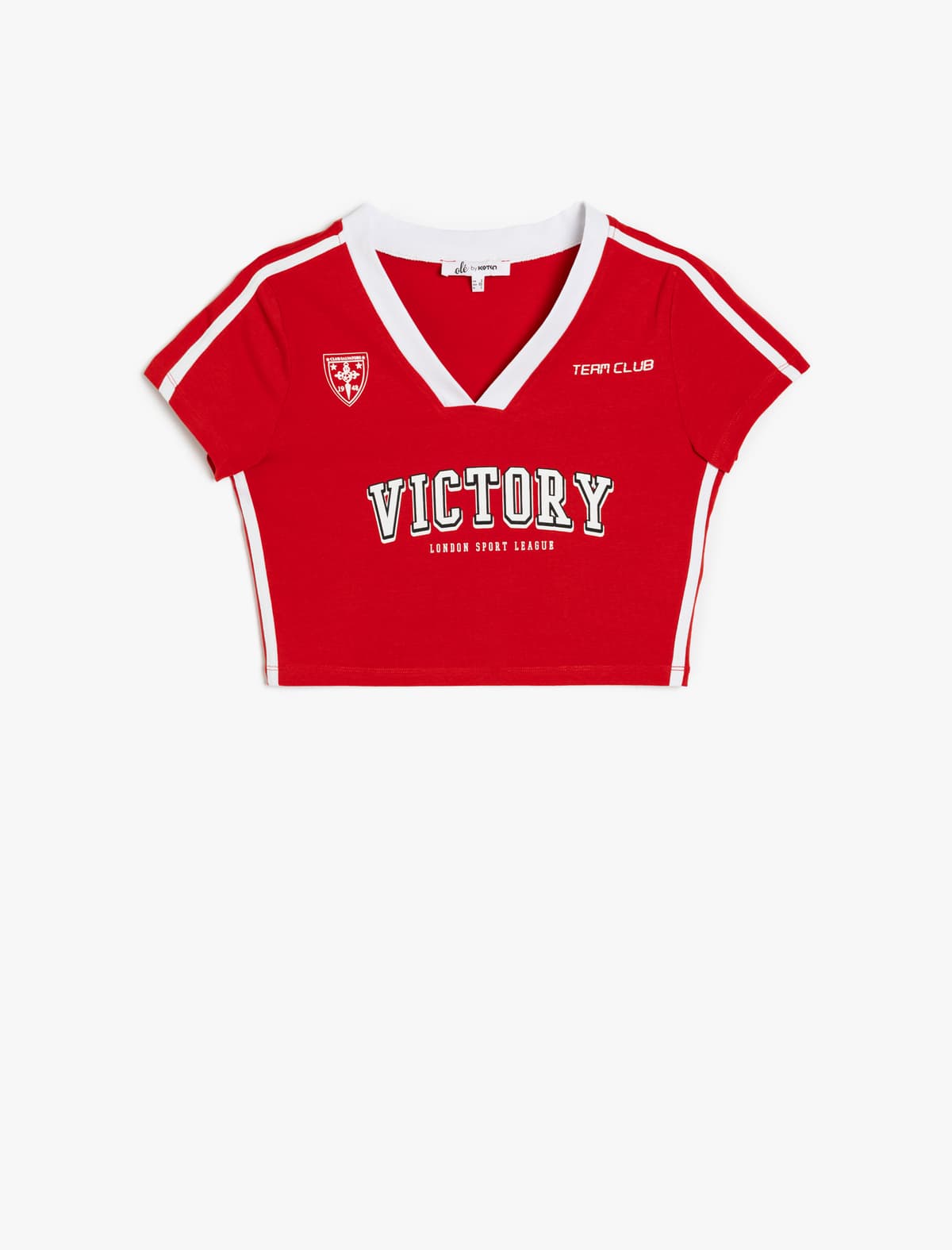 Zolaqlı V Yakalı Kollec Çaplı Qısaqol Crop T-shirt