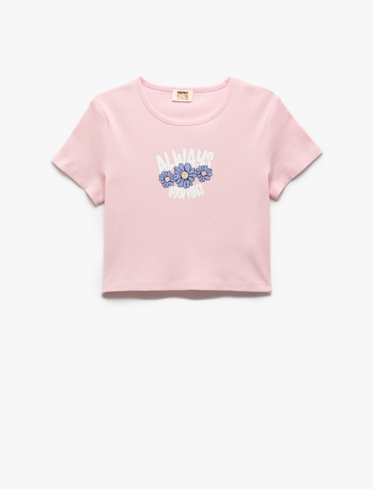 Pambıq Çiçəkli Çaplı Qısaqol Yakalı Crop T-shirt
