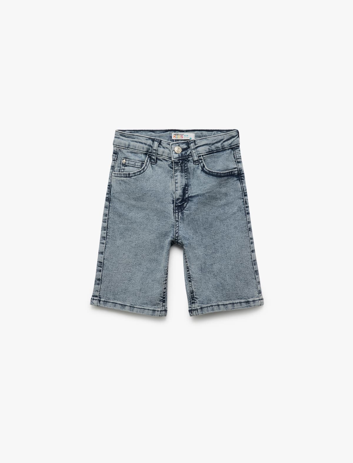 Düyməli Cib Detallı Pambıq Denim Şort