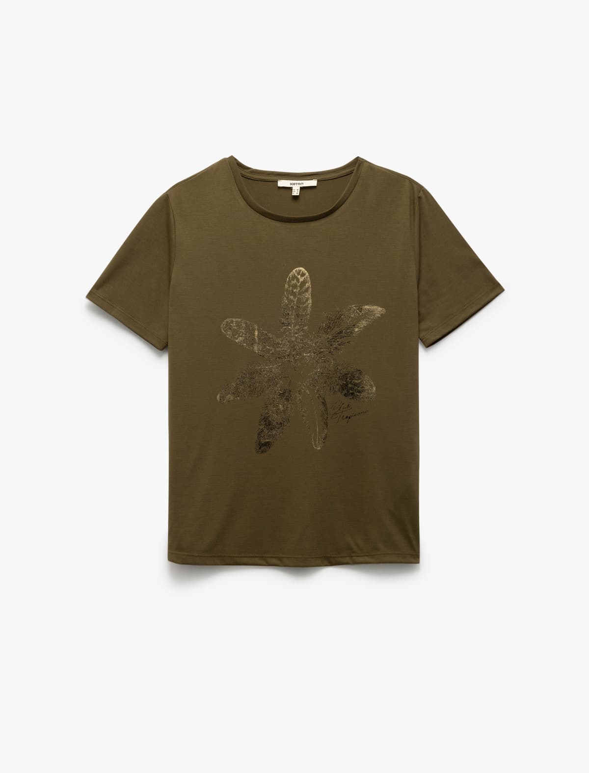 Qısaqol Yakalı Metal Çiçəkli Çaplı Qadın T-shirti