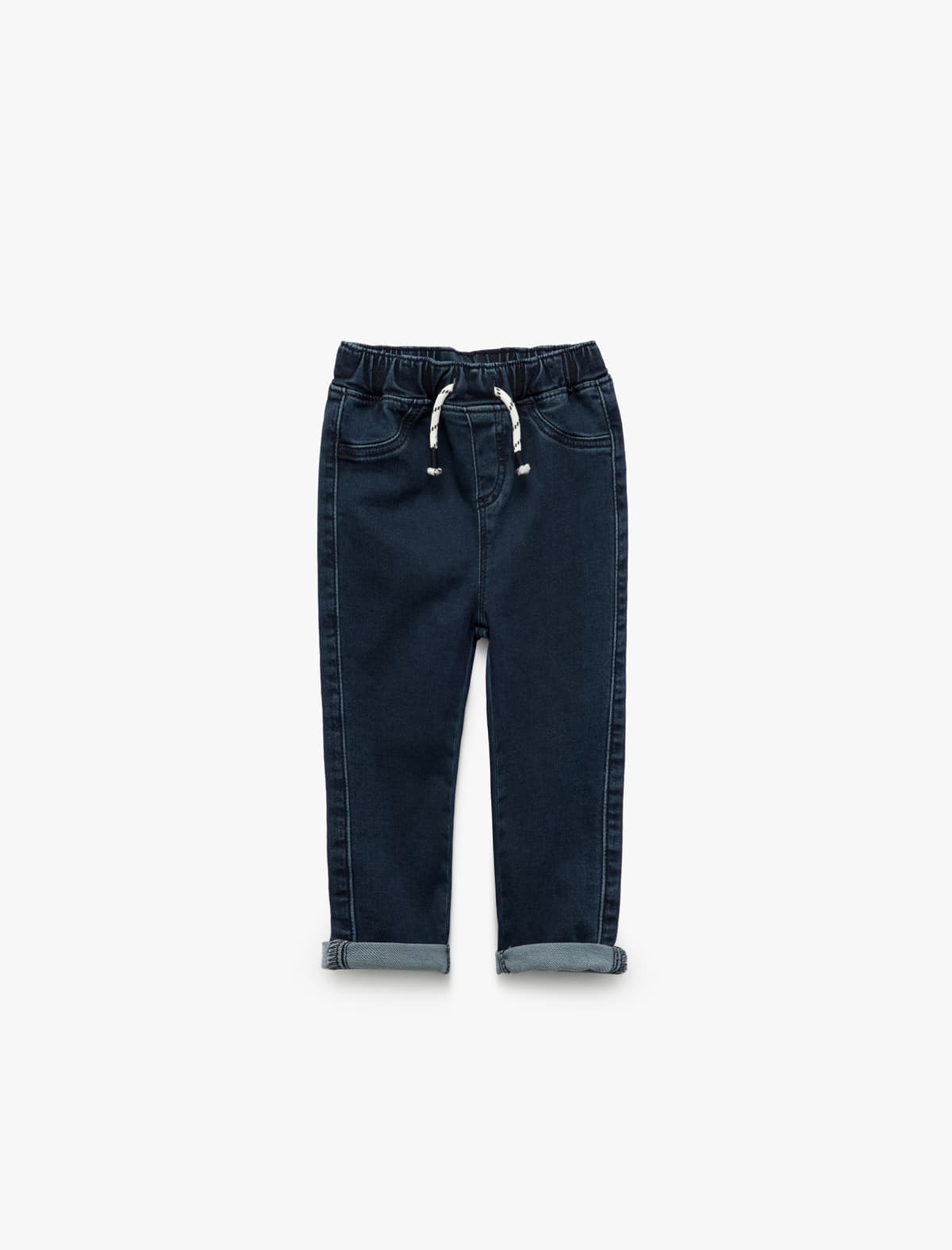 Elastik Bel Düyməli Cib Pambıq Denim Şalvar