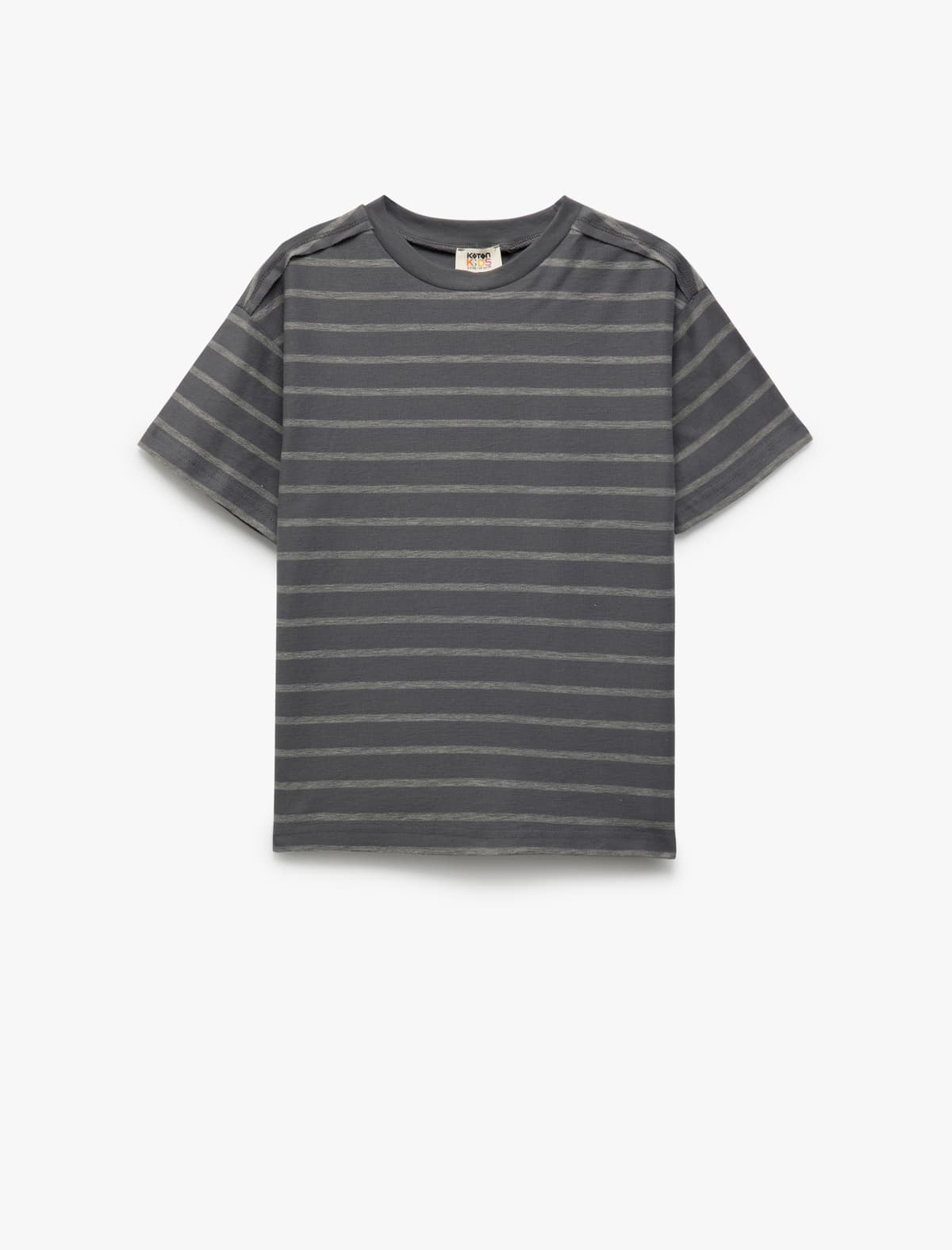 Cotton Crew Yaka Qısaqol Oversize Zolaqlı T-shirt