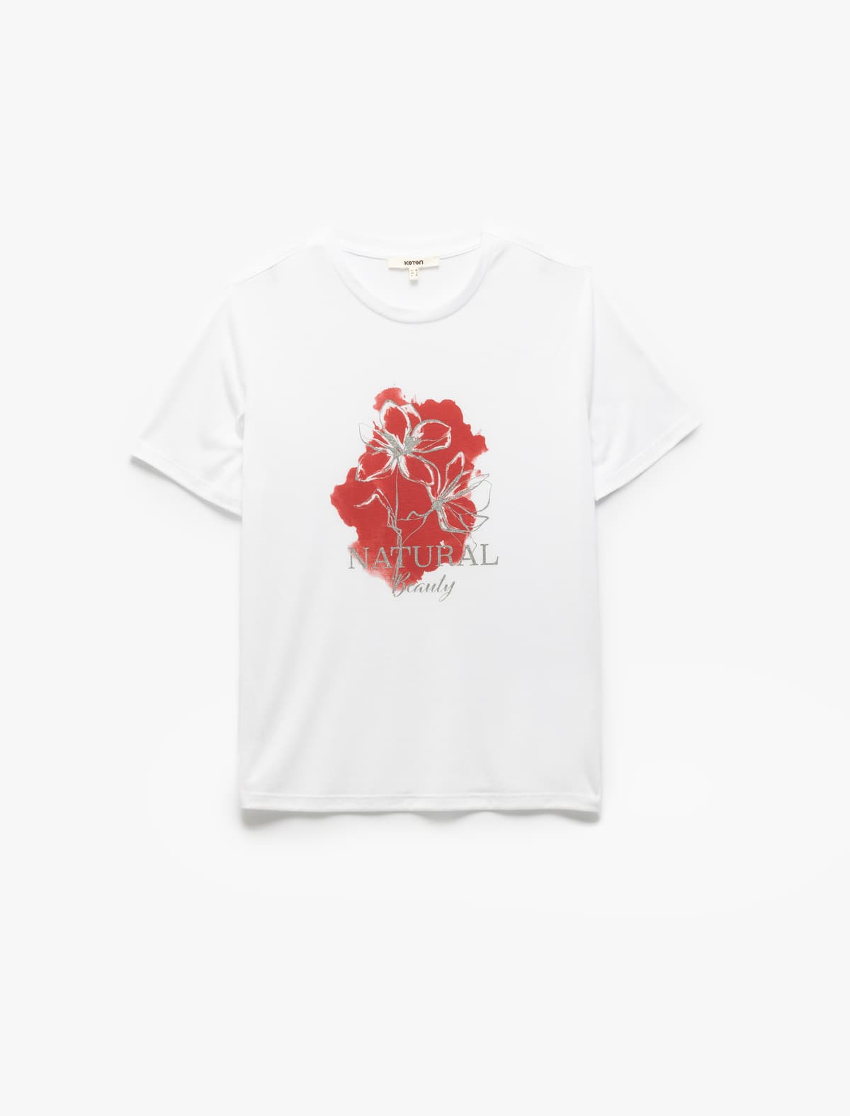 Crew Yaka Qısaqol Çiçək Naxışlı Qadın T-shirti