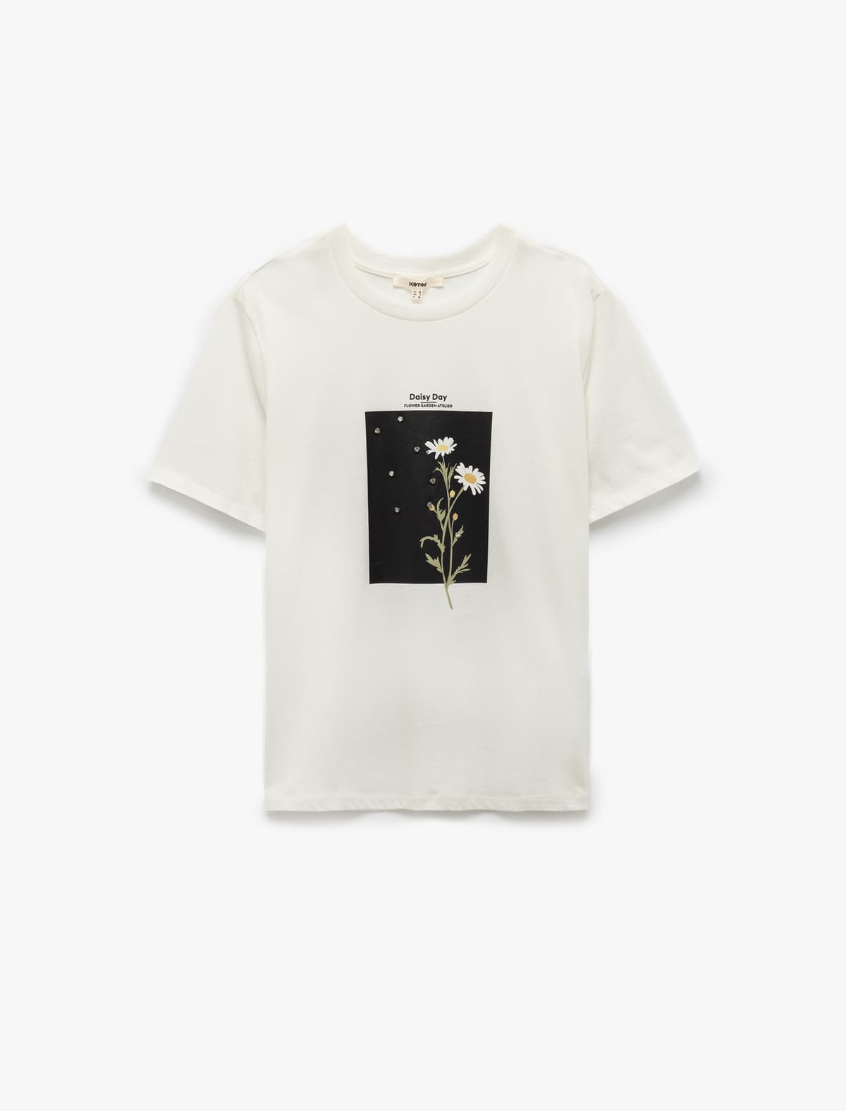 Cotton Crew Yaka Qısaqol Daisy Çaplı T-shirt