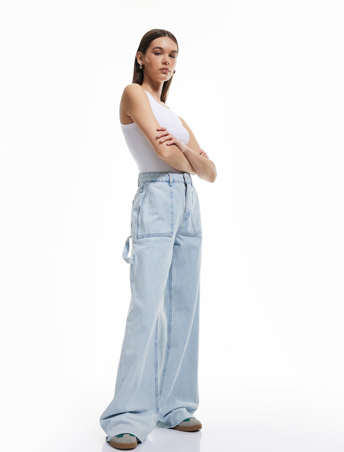 Ayaqları kəsilmiş pambıq Regular Fit Denim Şalvar - Geniş Ayaqlı Cins şalvar