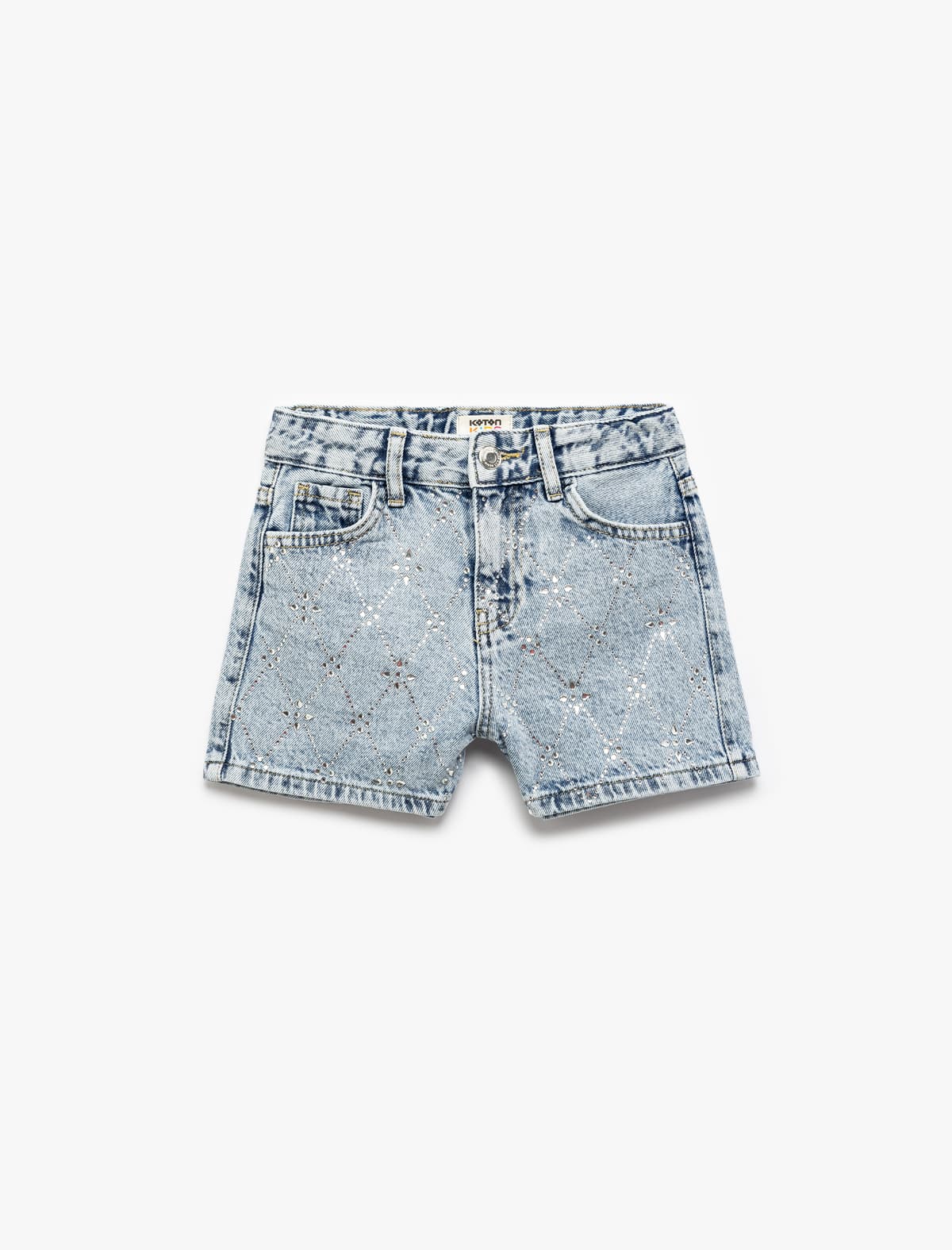 Daş Detallı Cibli Pambıq Denim Şort