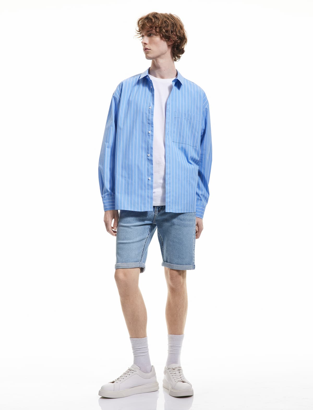 Qatlanmış Ayaqlı Cibli Bermuda Slim Fit Denim Şort