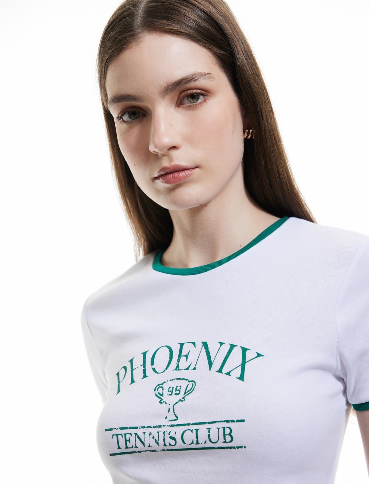 Pambıq Qısaqol Ekipaj Yaka Tennis Temalı Çaplı Qadın T-shirti