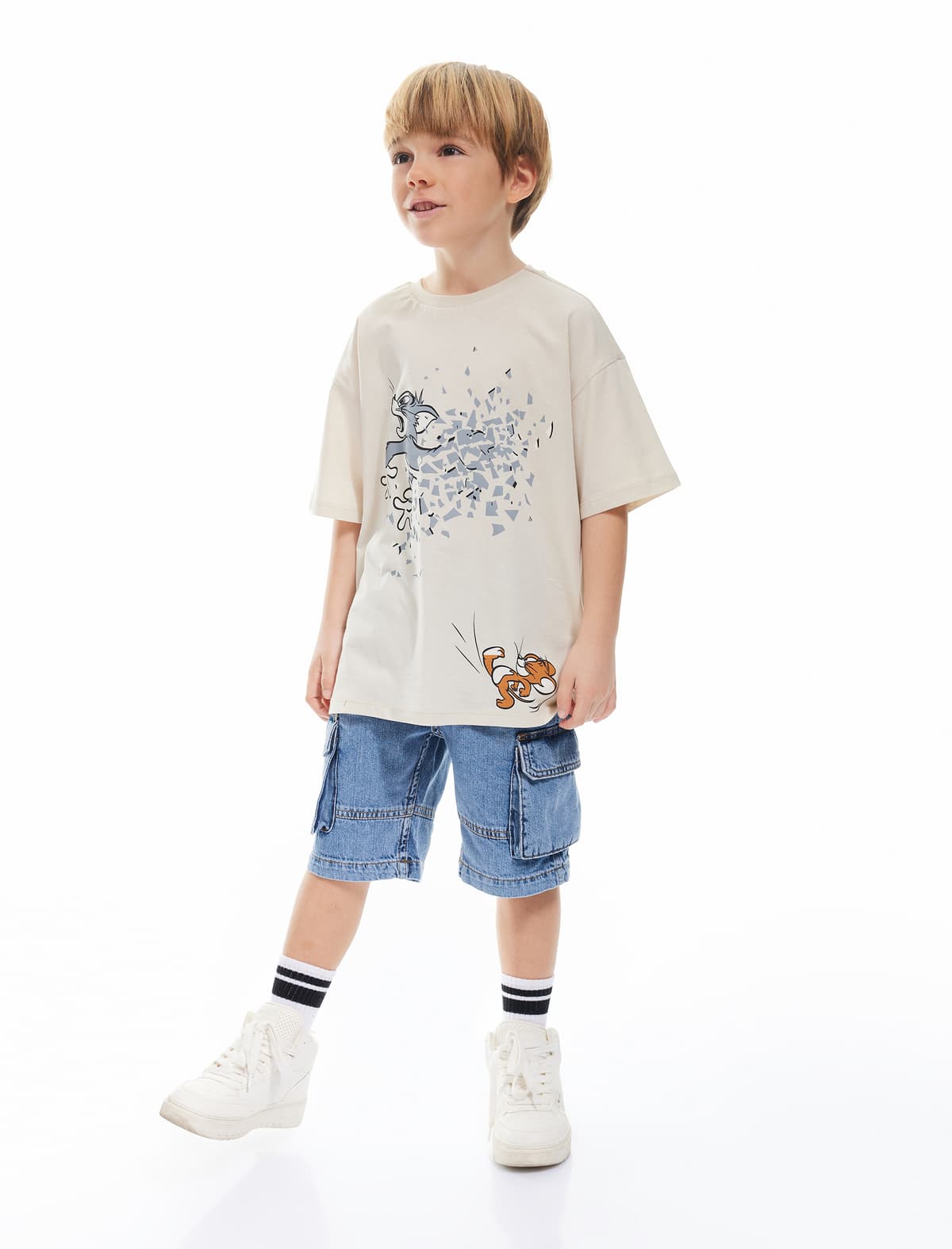 Qapaqlı Cib Detallı Pambıq Böyük Boy Denim Şort
