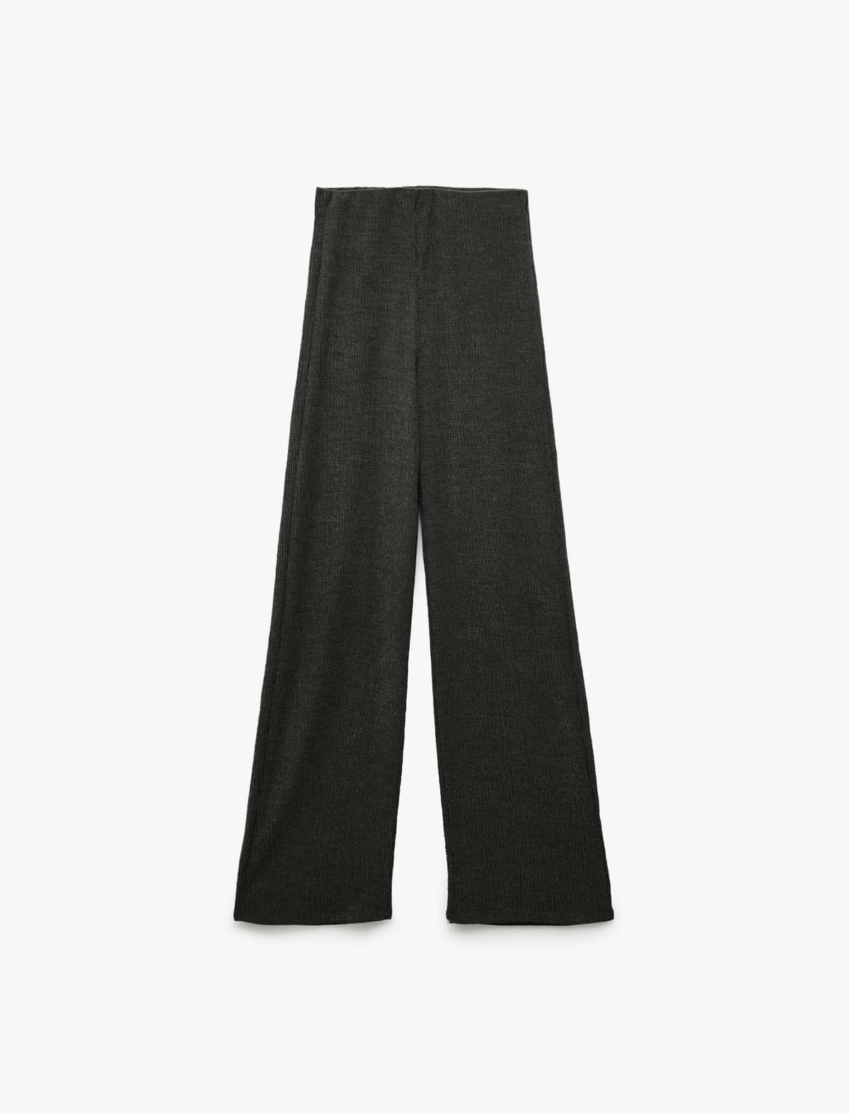 Slim Fit Teksturalı Yüksək Belli Geniş Ayaqlı Şalvar
