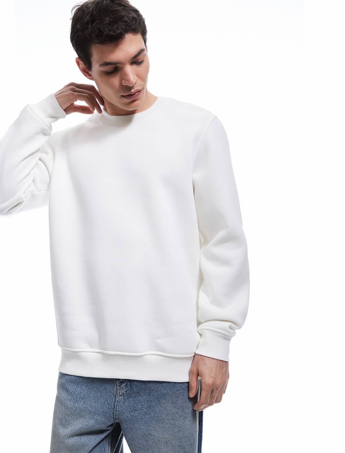 Pambıq Uzunqol Gül Qızılı Crew Yaka Kişi Basic Sweatshirt