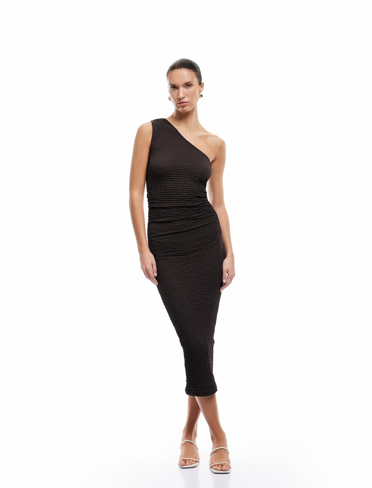 Bürümcük Parça Slim fit Draped Midi Bir Çiyin Qələmi Don