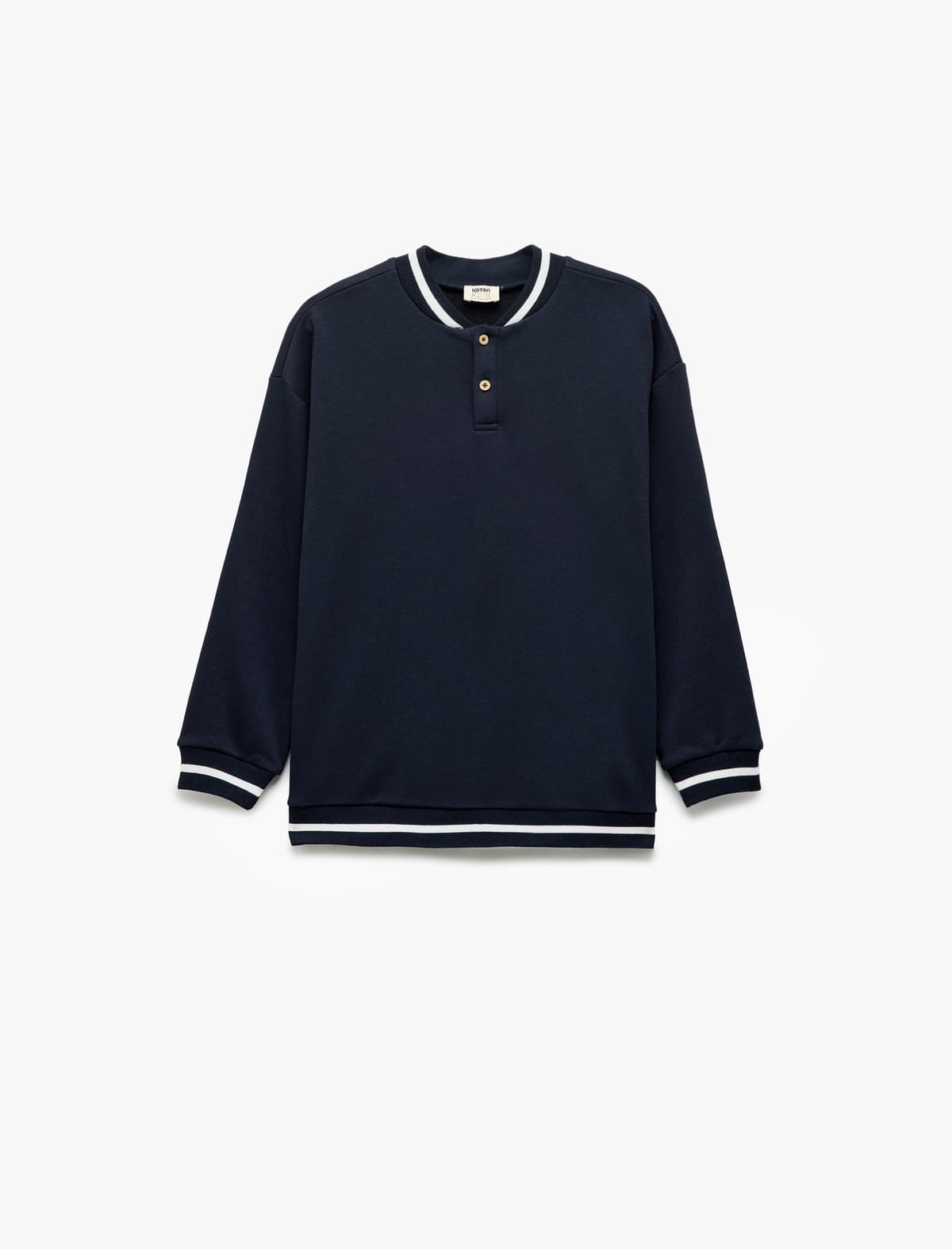 Ekipaj Yaka Uzunqol Düymə Detallı Əsas Böyük Boy Sveatshirt
