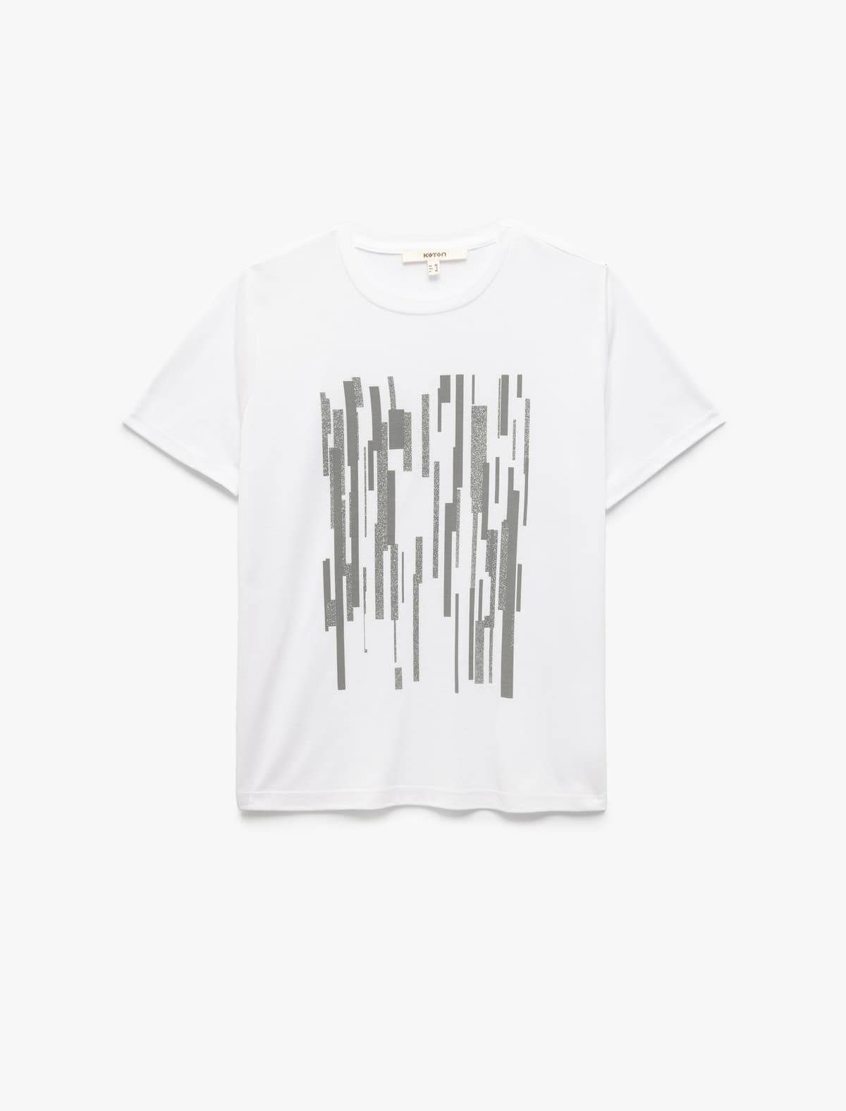 Ekipaj Yaka Qısaqol Qrafik Çaplı T-Shirt
