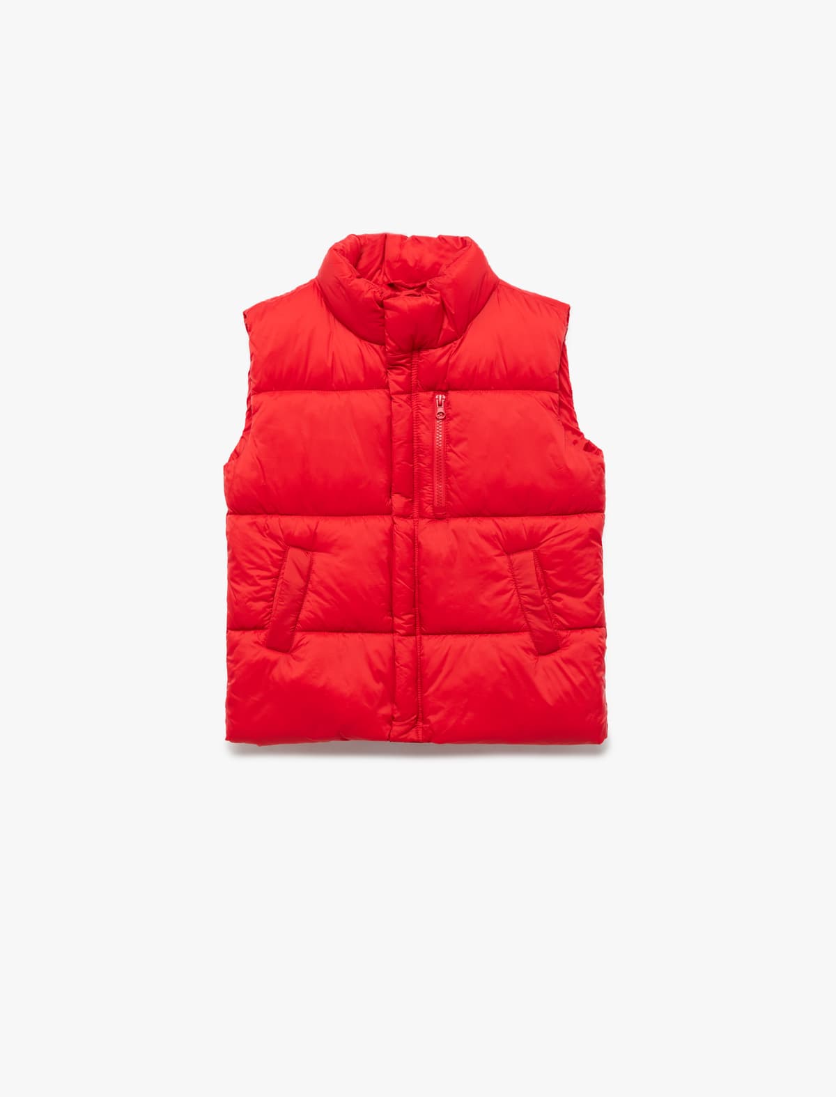 Yüksək Yaxalı Cib Detallı Boş Fit Fermuarlı Qolsuz Puffer Jilet