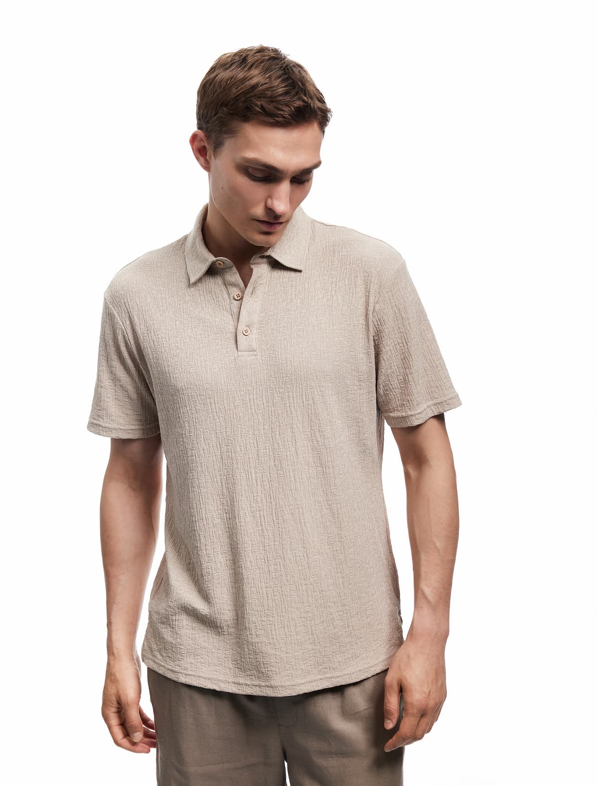 Qısaqol Pambıq Qarışığı Normal Fit Teksturalı Polo Yakalı köynək