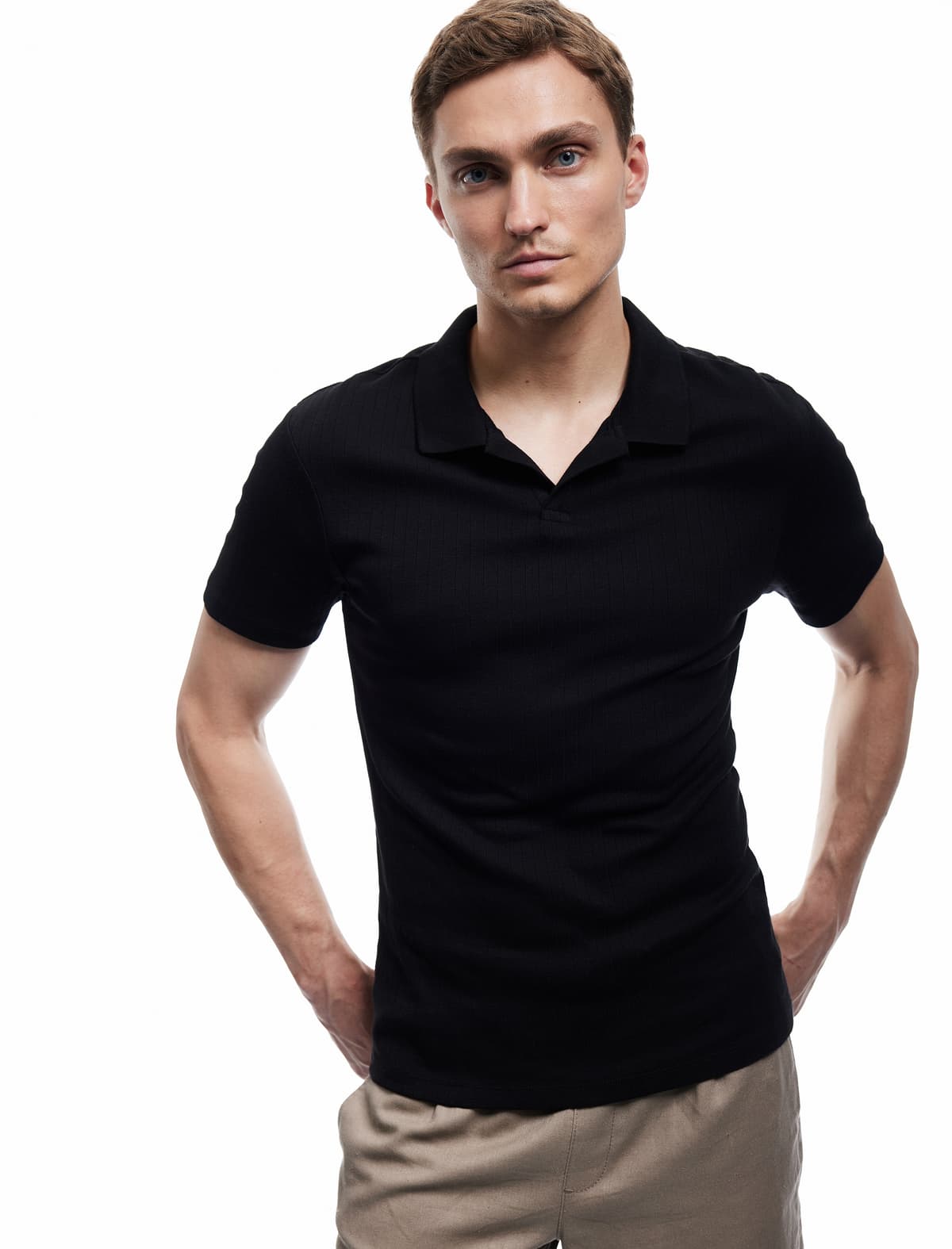 Qısaqol Pambıq Slim Fit Polo Yakalı köynək