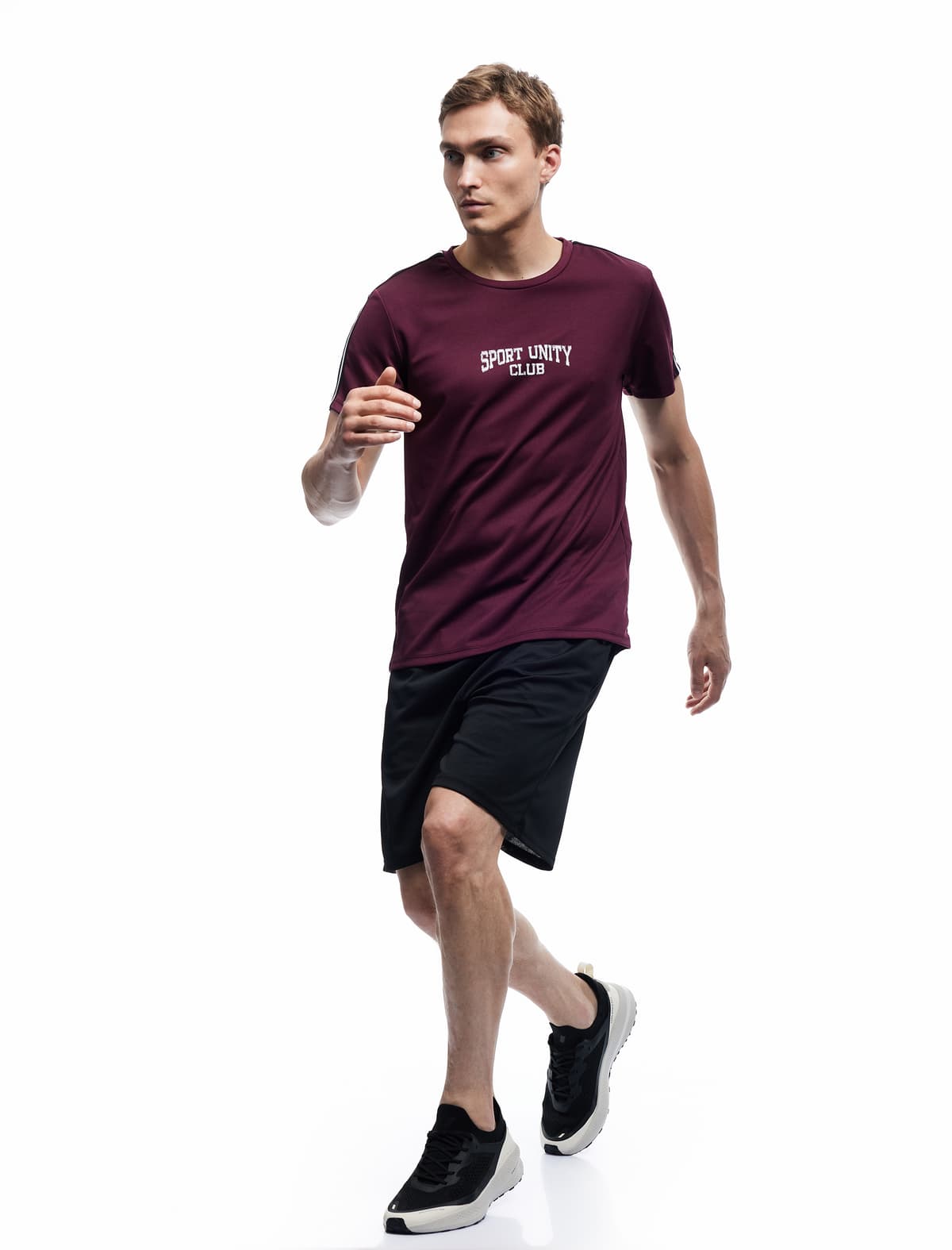 Qısaqol Yakalı Zolaqlı Detallı Böyük Boy İdman T-shirti