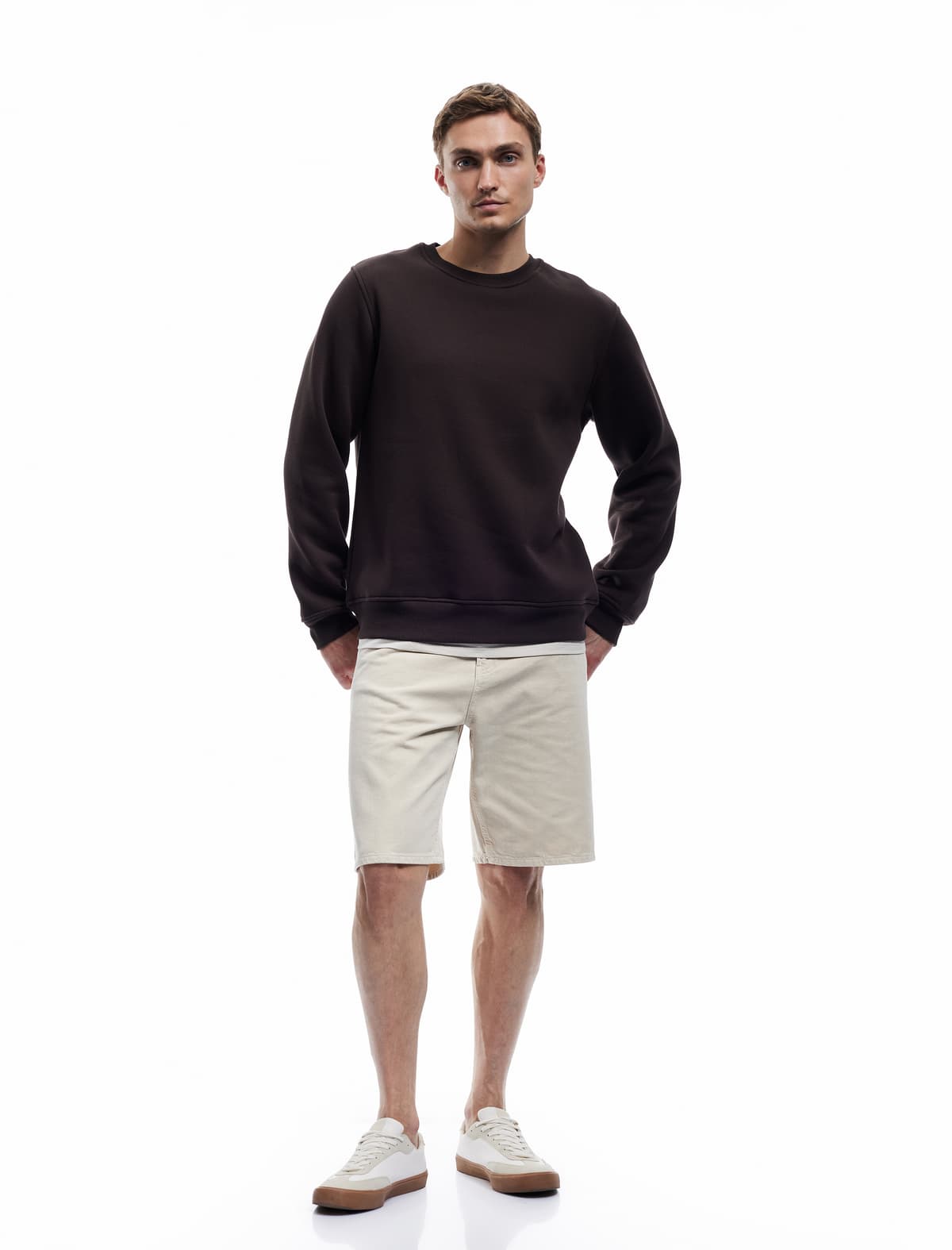 Uzunqol Qızılı Qızılı Detallı Ekipaj Yakalı Sweatshirt