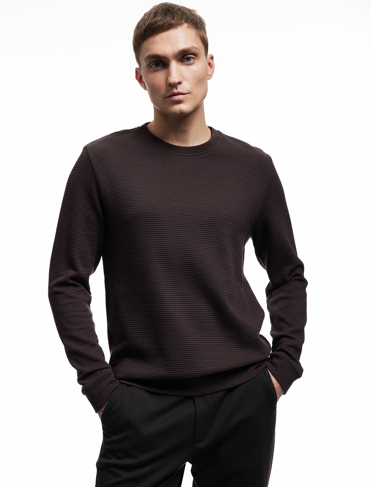 Pambıq Uzunqol Teksturalı Əsas Yaxalı Sweatshirt