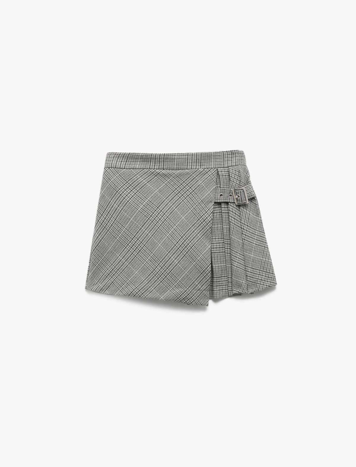 Plaid Naxışlı Kəmər Detallı Qırışlı Şort Etek