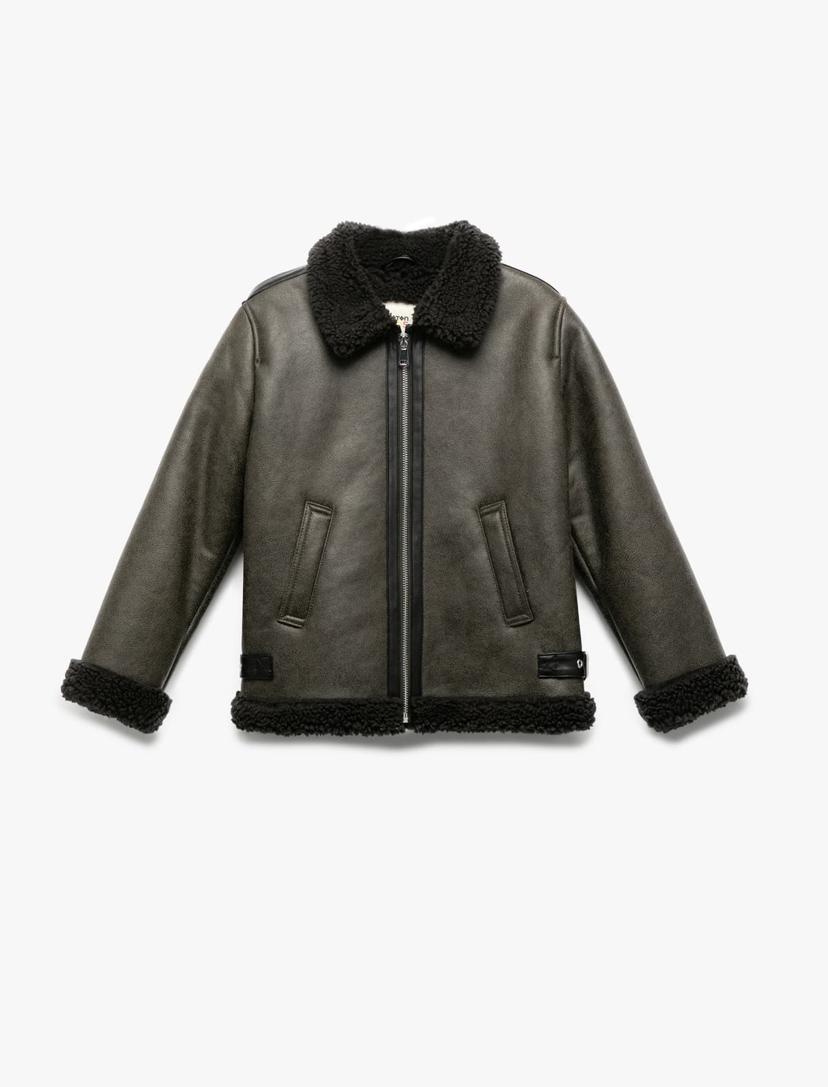 Peluş Detallı Köynək Yaxa Uzunqol Böyük Boy Biker Gödəkçəsi