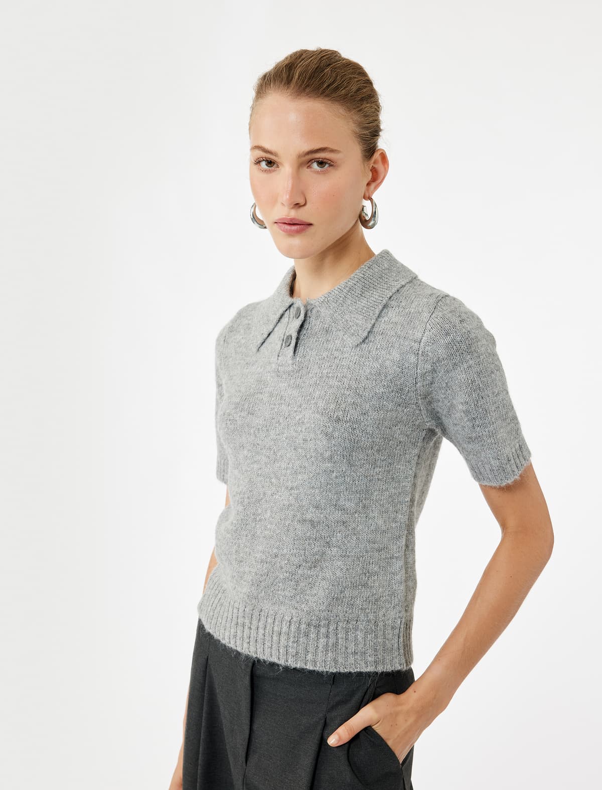 Normal Fit Qısaqol Polo Yaka Trikotaj Sviter